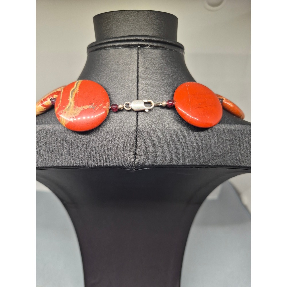 Vintage Chunky Necklace Red Jasper Sterling Silver Garnet Bead Statement - Picture 7 of 12